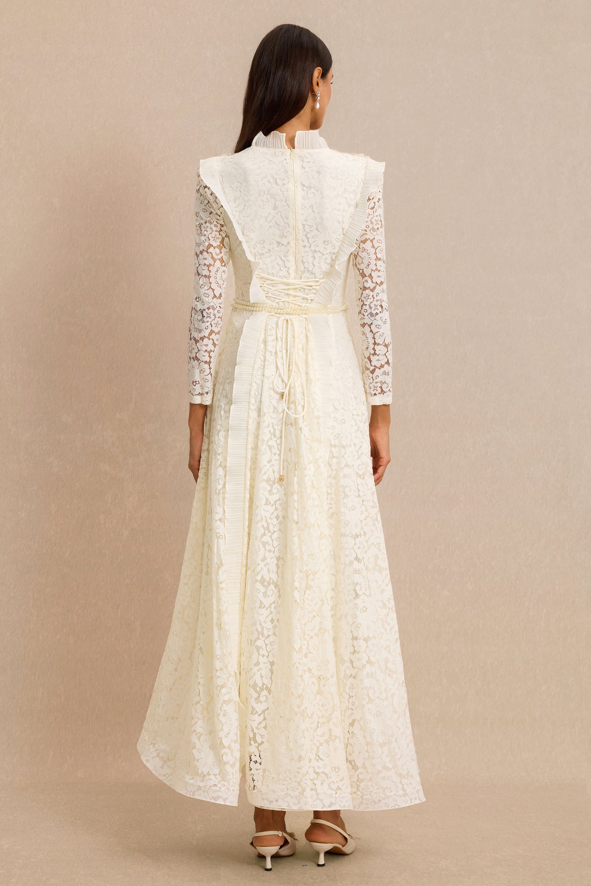 Lace 3D Flower Frill Maxi Dress With Belt