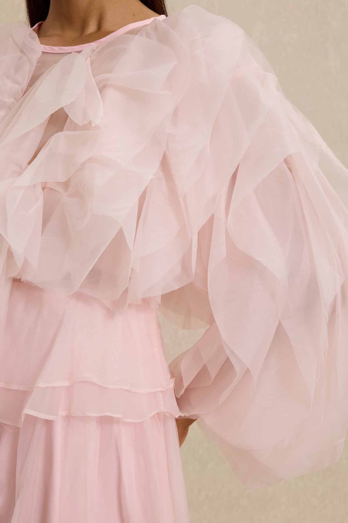 Round Neck Long Sleeve Ruffle Midi Dress