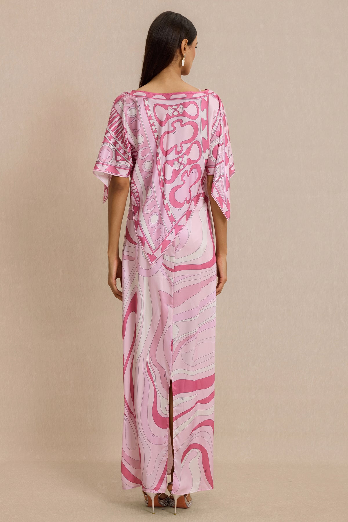 Abstract Print Slip Maxi Dress With Cape