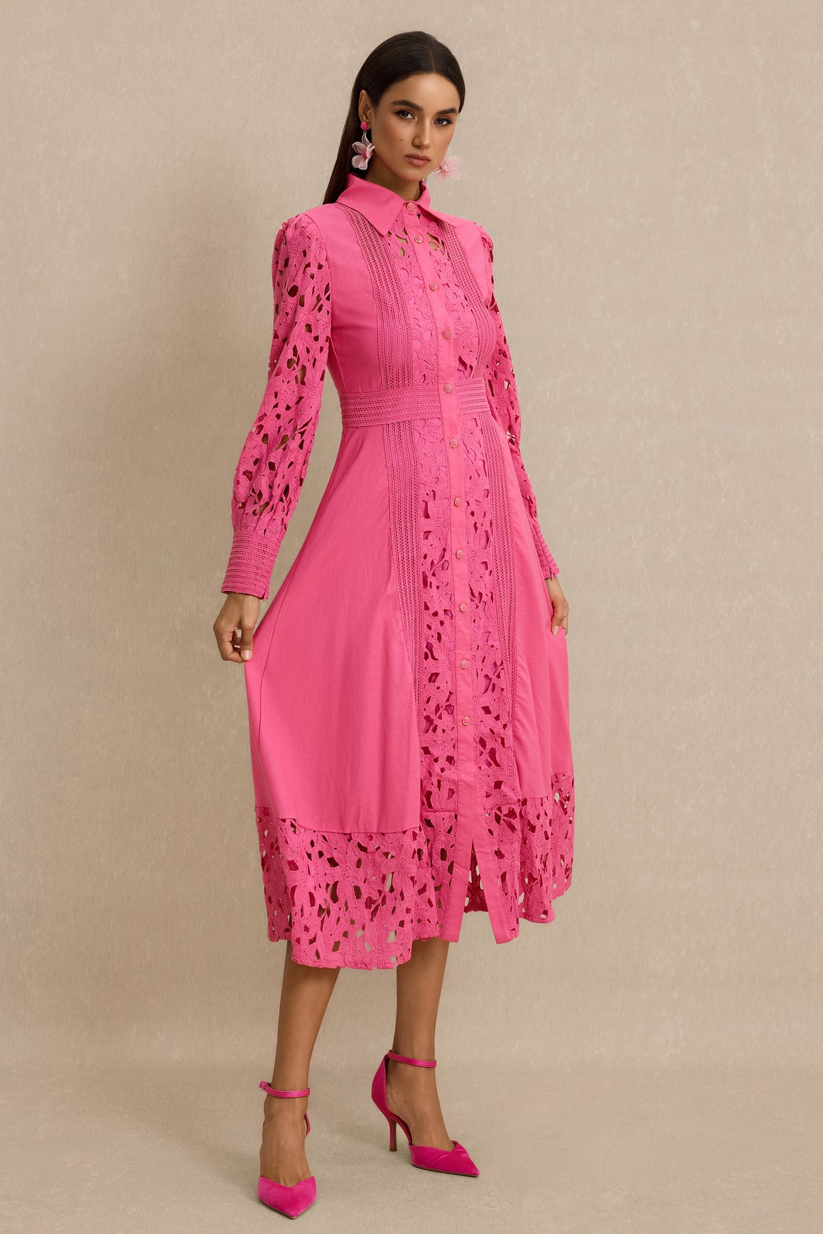 Lace Splicing Flapped Midi Dress