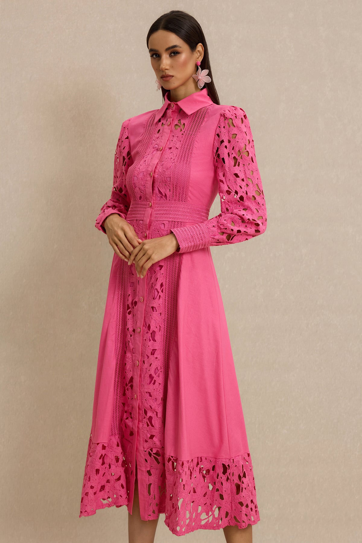 Lace Splicing Flapped Midi Dress