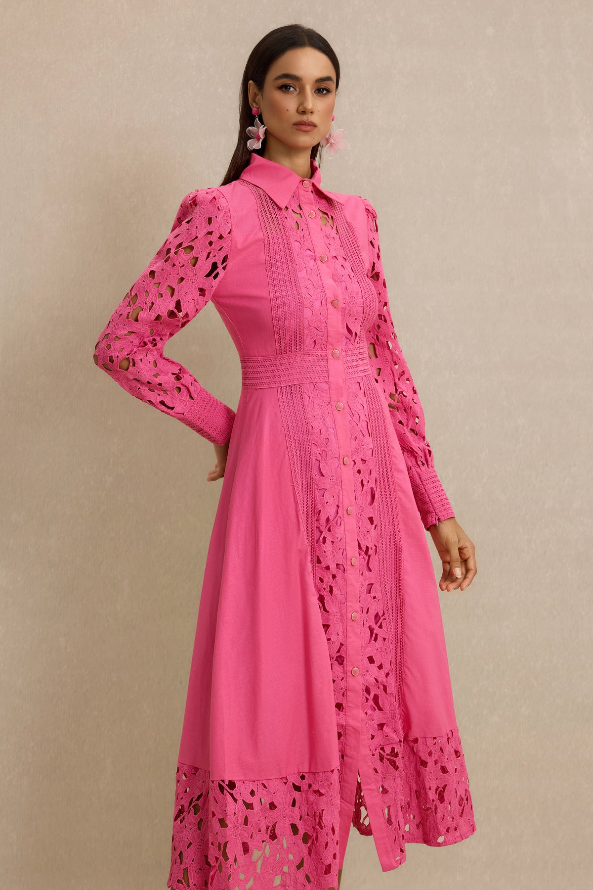 Lace Splicing Flapped Midi Dress