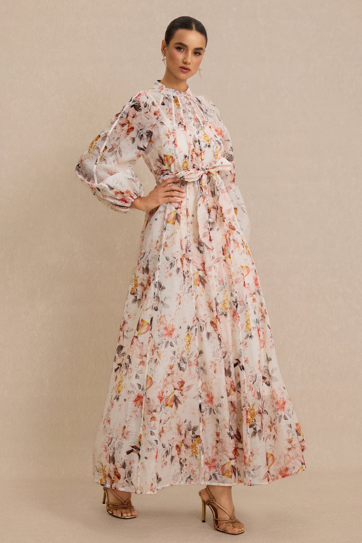 Floral Raglan Sleeve Single Breasted Midi Dress