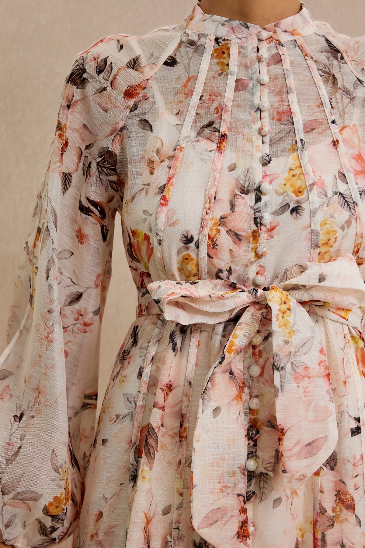 Floral Raglan Sleeve Single Breasted Midi Dress