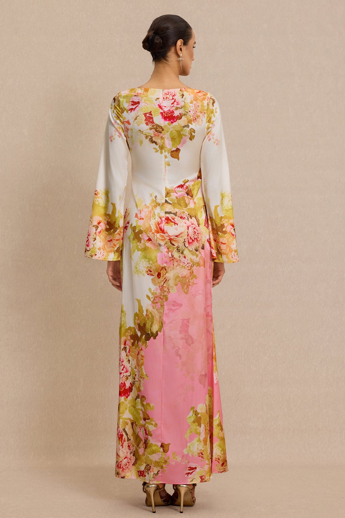 Floral Bell Sleeve Boat Neck Maxi Dress