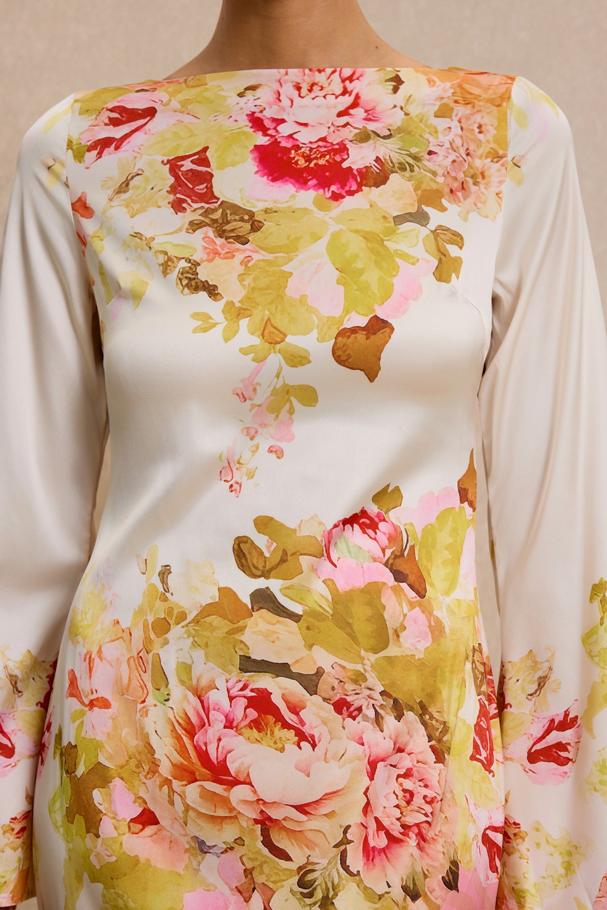 Floral Bell Sleeve Boat Neck Maxi Dress