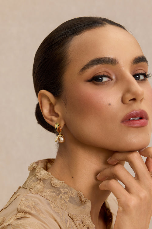Amber Faux Pearl Drop Earrings