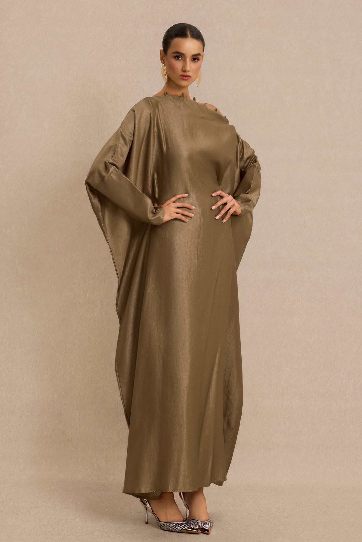 Button Decorations Long Sleeve Maxi Dress