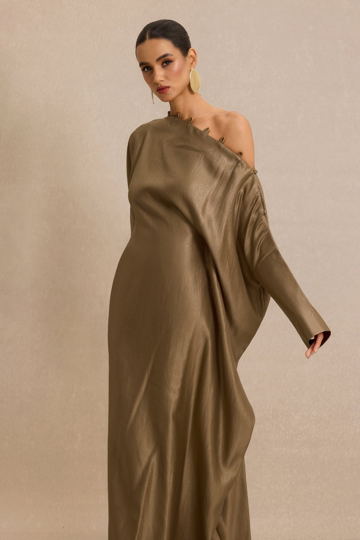 Button Decorations Long Sleeve Maxi Dress