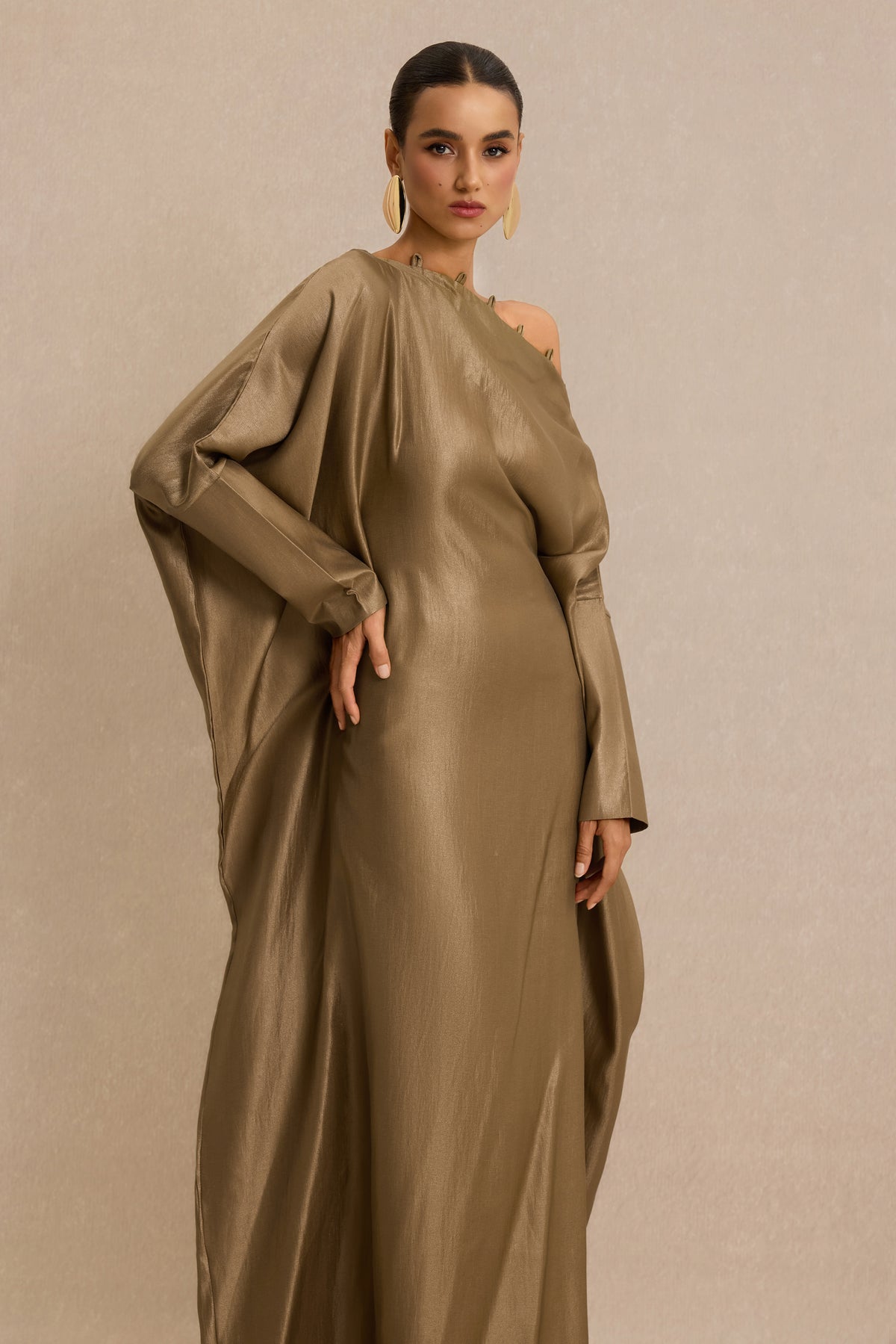Button Decorations Long Sleeve Maxi Dress