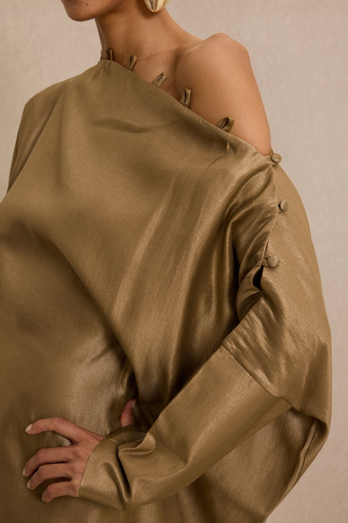 Button Decorations Long Sleeve Maxi Dress