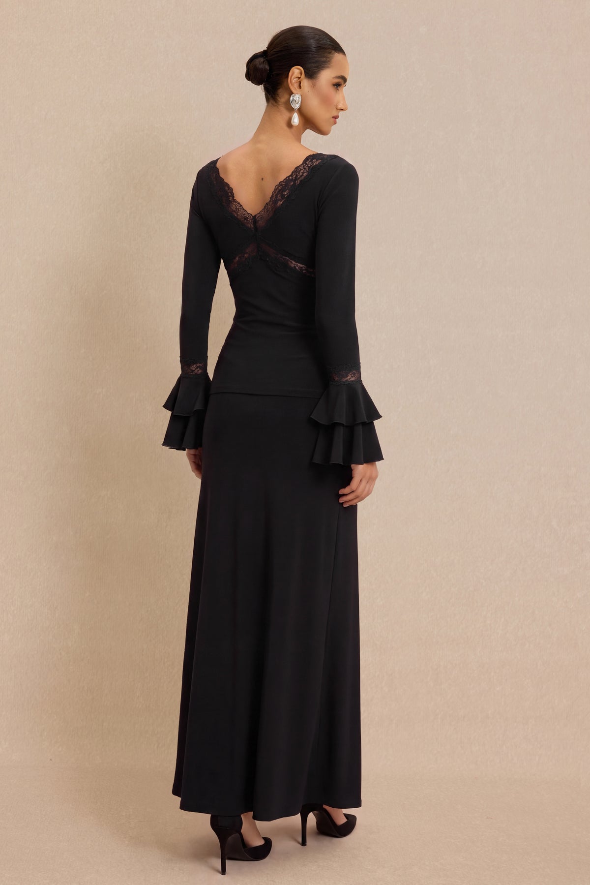 Lace Splicing Jersey Frill Maxi Dress