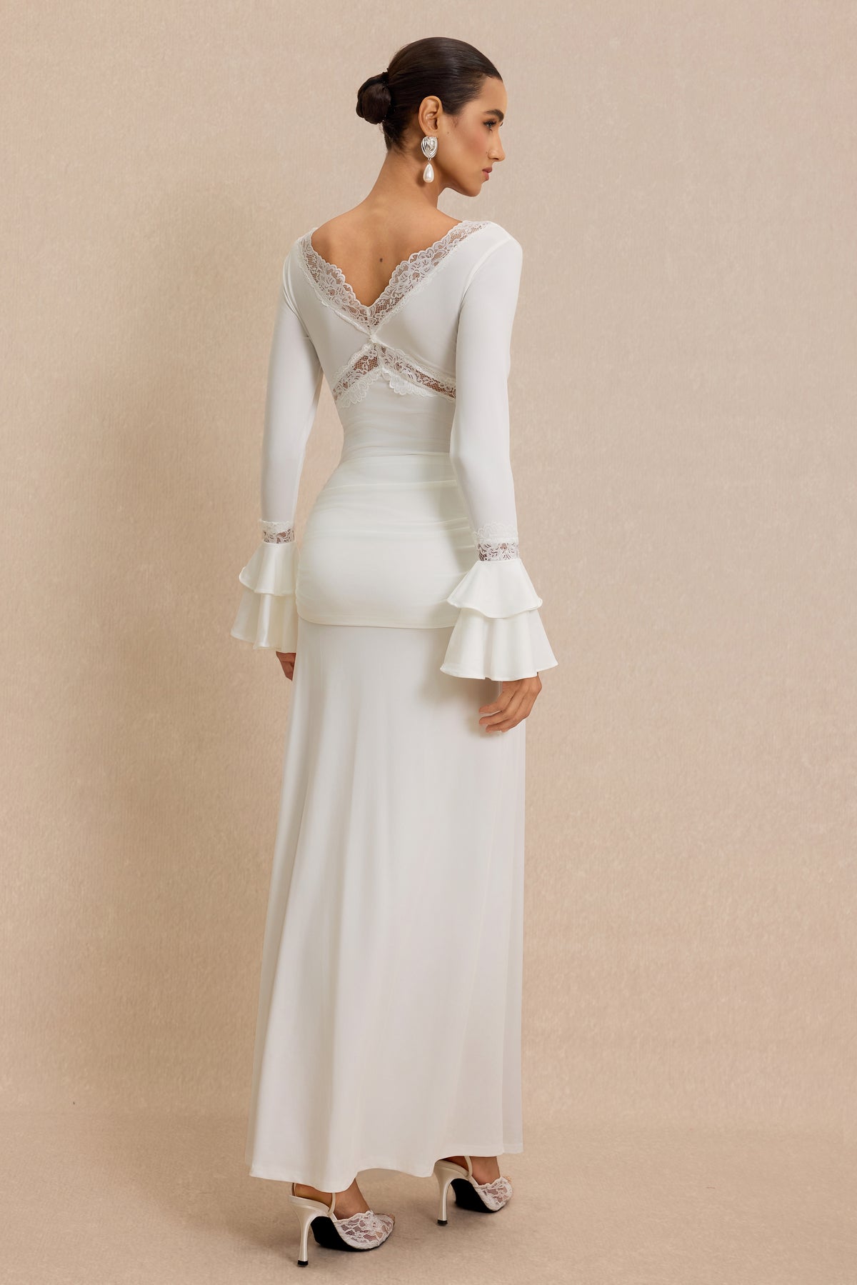 Lace Splicing Jersey Frill Maxi Dress