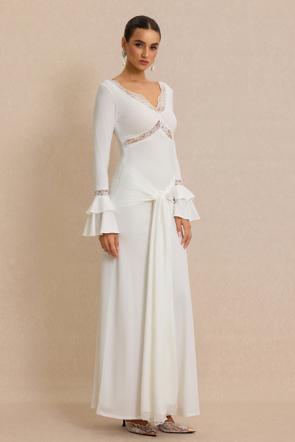 Lace Splicing Jersey Frill Maxi Dress