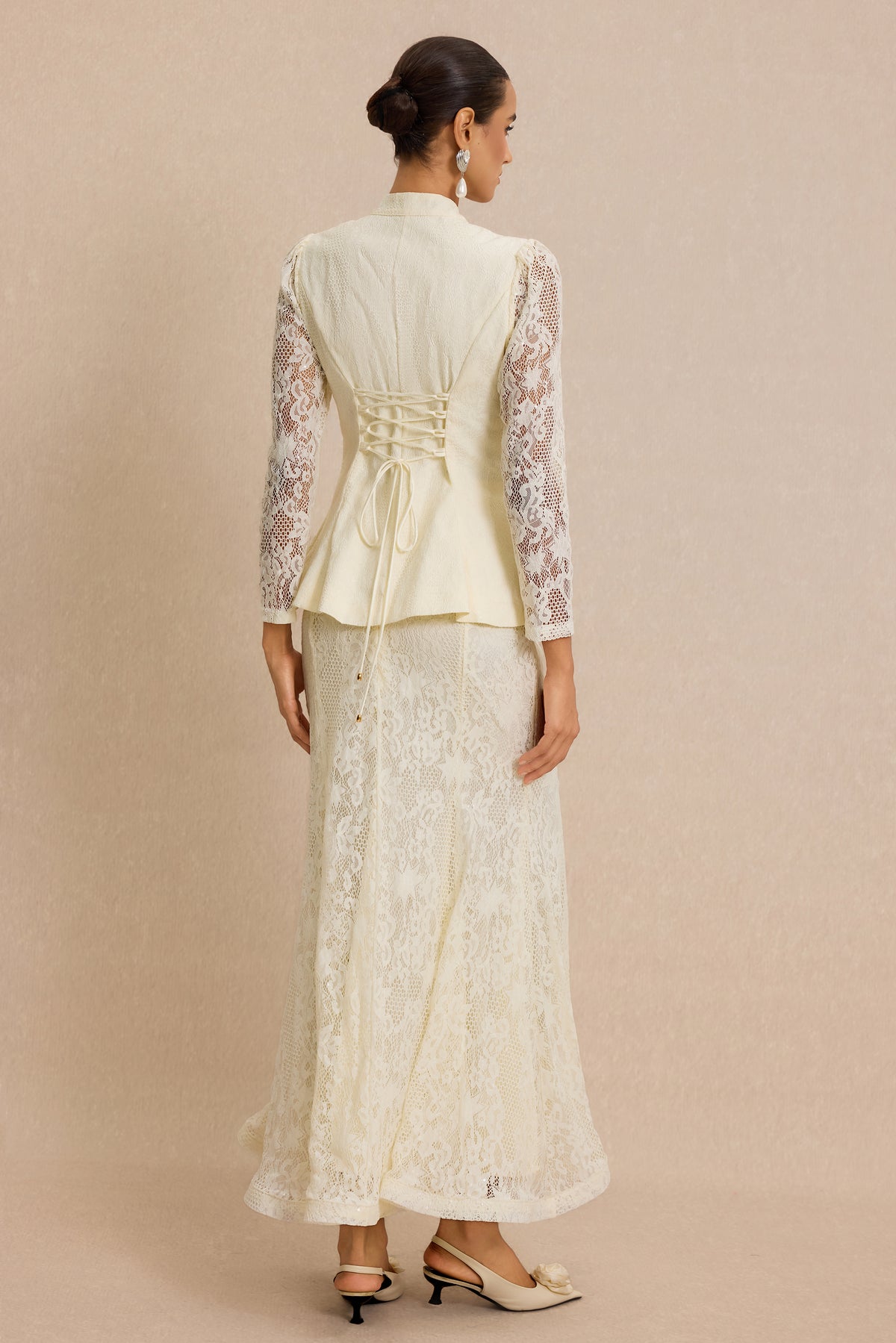 Lace Nail Bead Embroidery Top & Midi Skirt Set