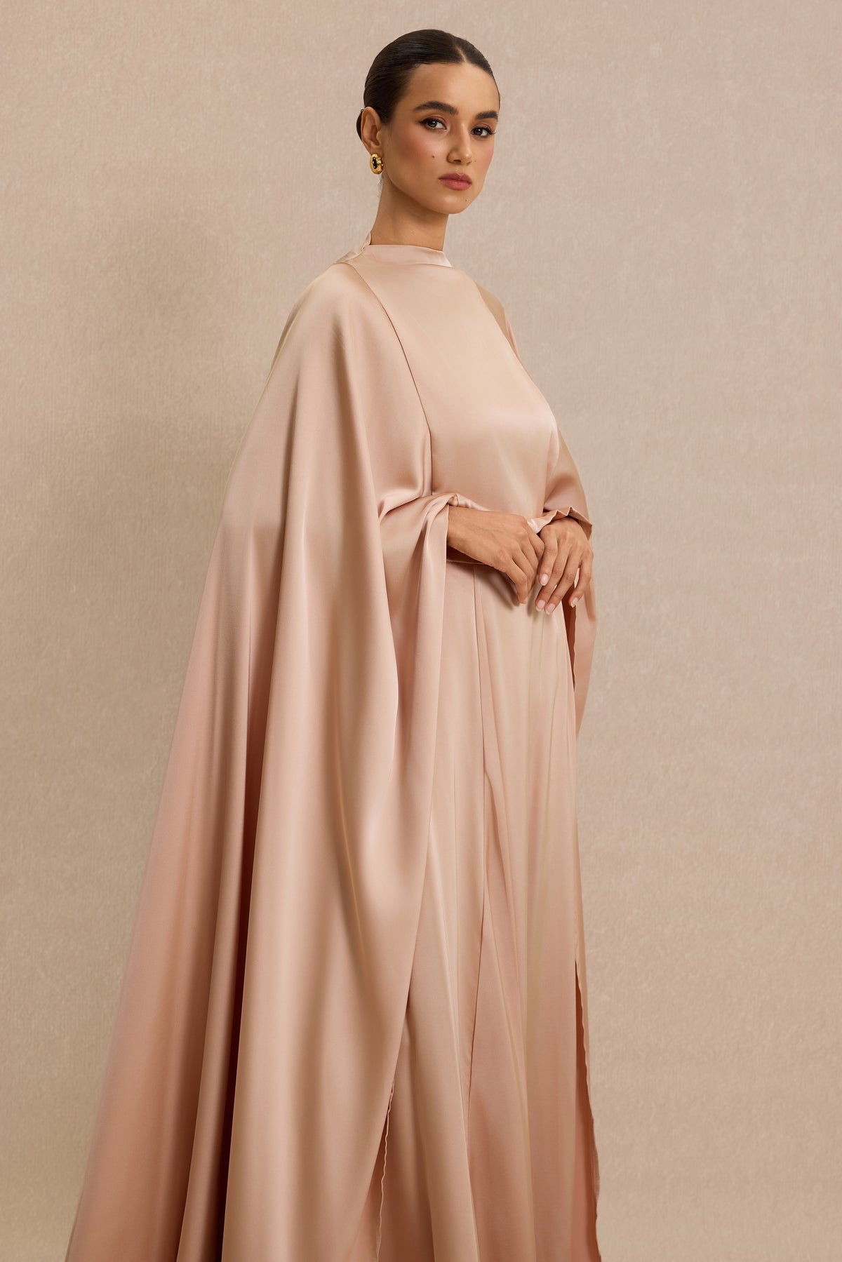 Satin Top & Maxi Dress Set With Cape