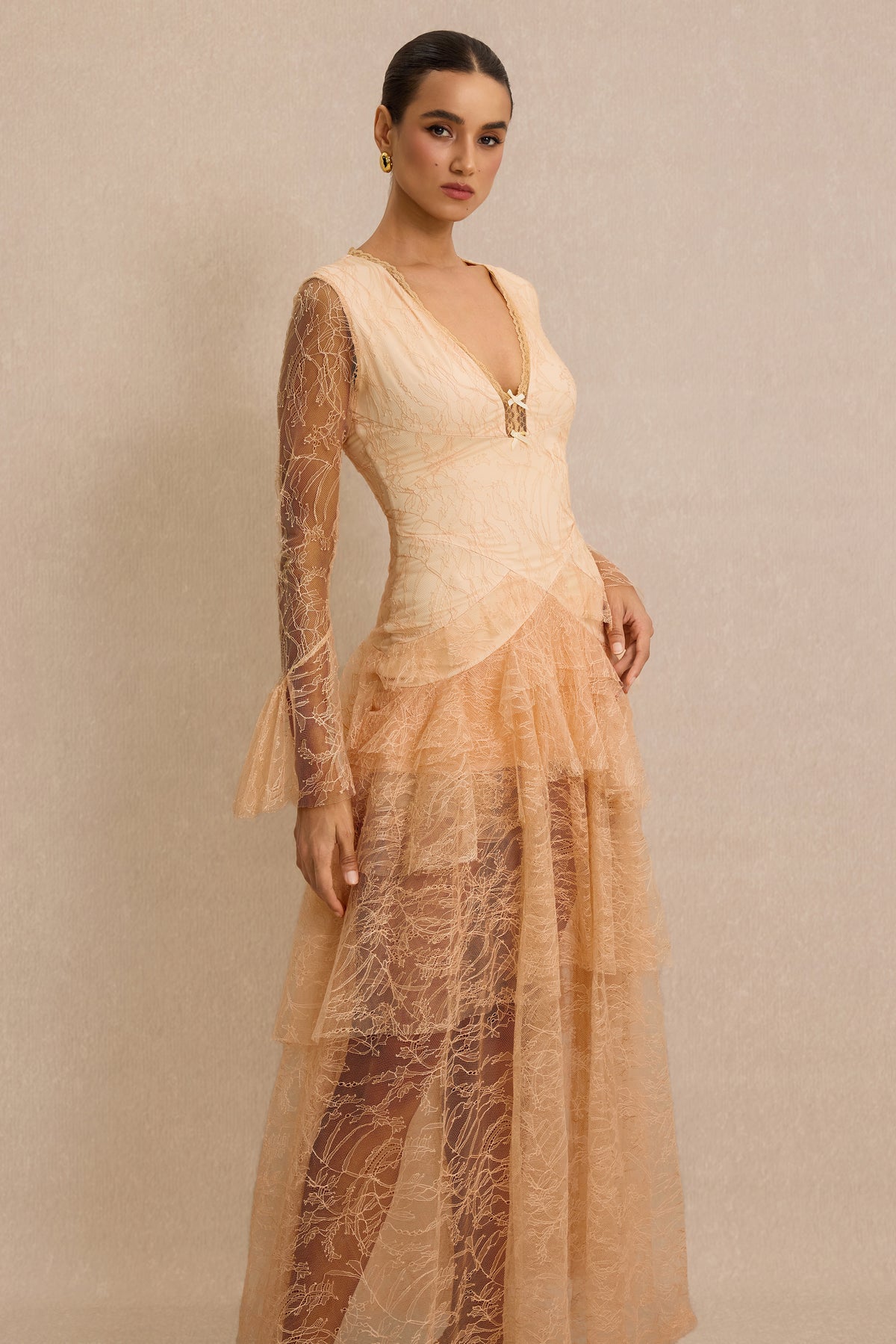 Lace Ruffle Bell Sleeve Maxi Dress