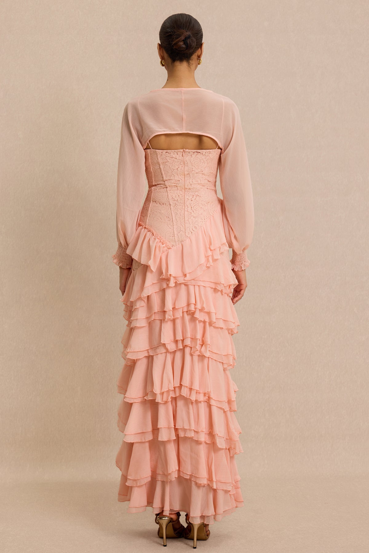 Lace Ruffle Sweetheart Neck Maxi Dress