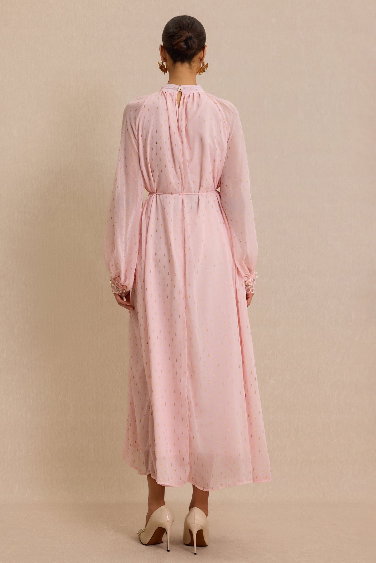 Luxury Embroidered Faux Pearl Maxi Dress