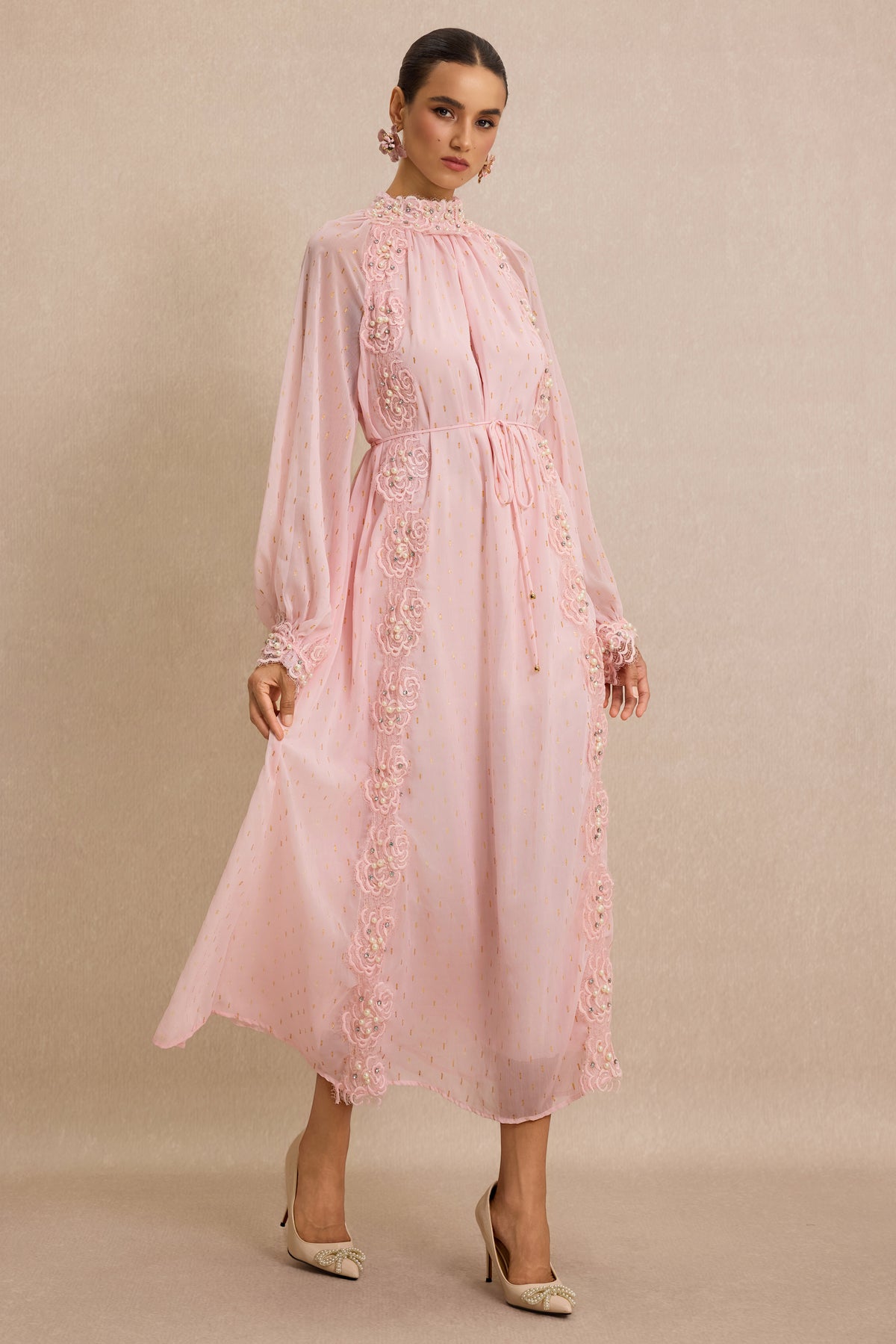 Luxury Embroidered Faux Pearl Maxi Dress