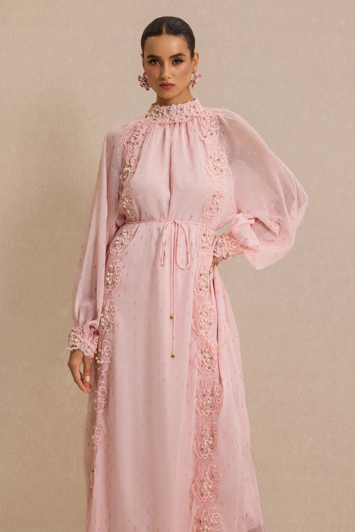 Luxury Embroidered Faux Pearl Maxi Dress