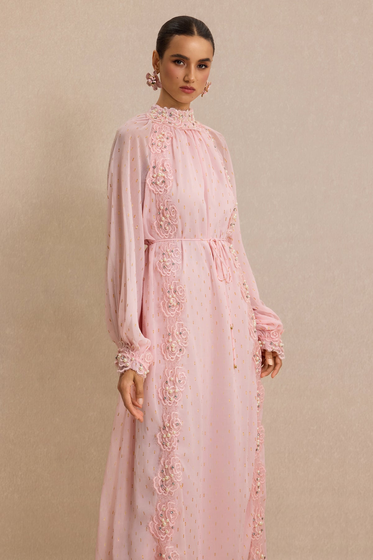 Luxury Embroidered Faux Pearl Maxi Dress