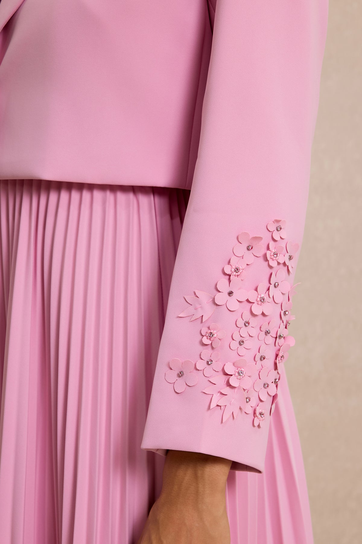 Flapped 3D Flower Blazer & Slip Midi Dress Set