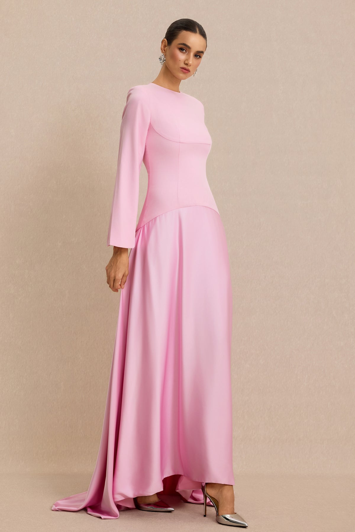 Satin Splicing Bell Sleeve Maxi Dress