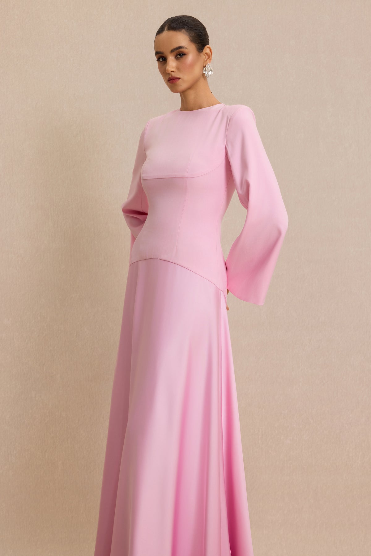 Satin Splicing Bell Sleeve Maxi Dress