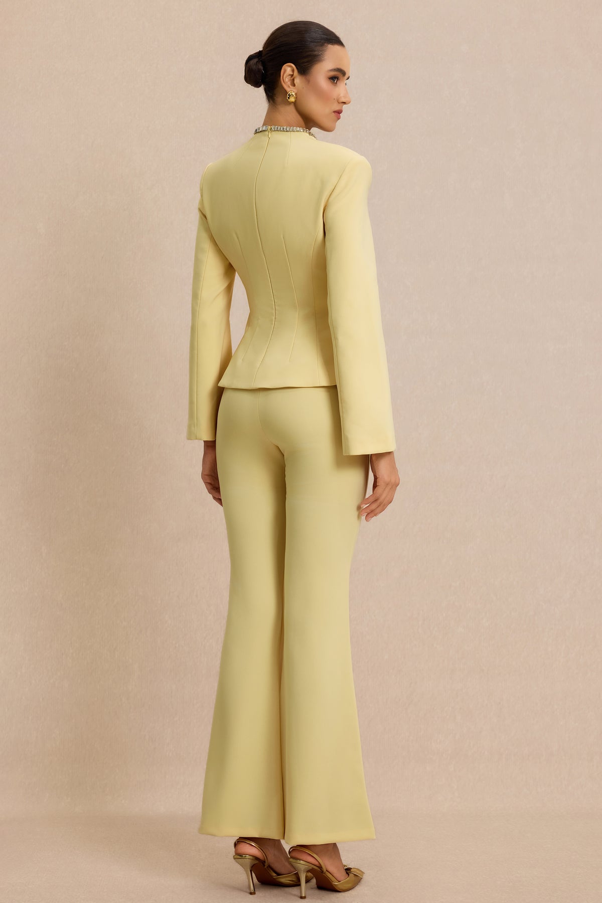 U-Neck Rhinestone Top & High Waist Pants Set