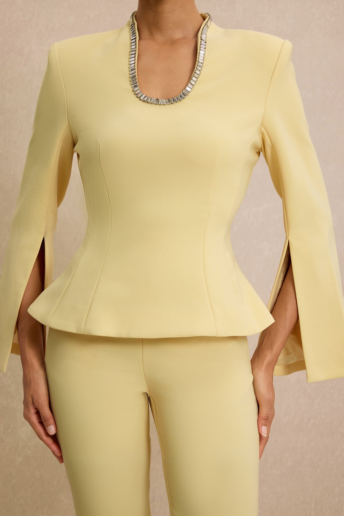 U-Neck Rhinestone Top & High Waist Pants Set