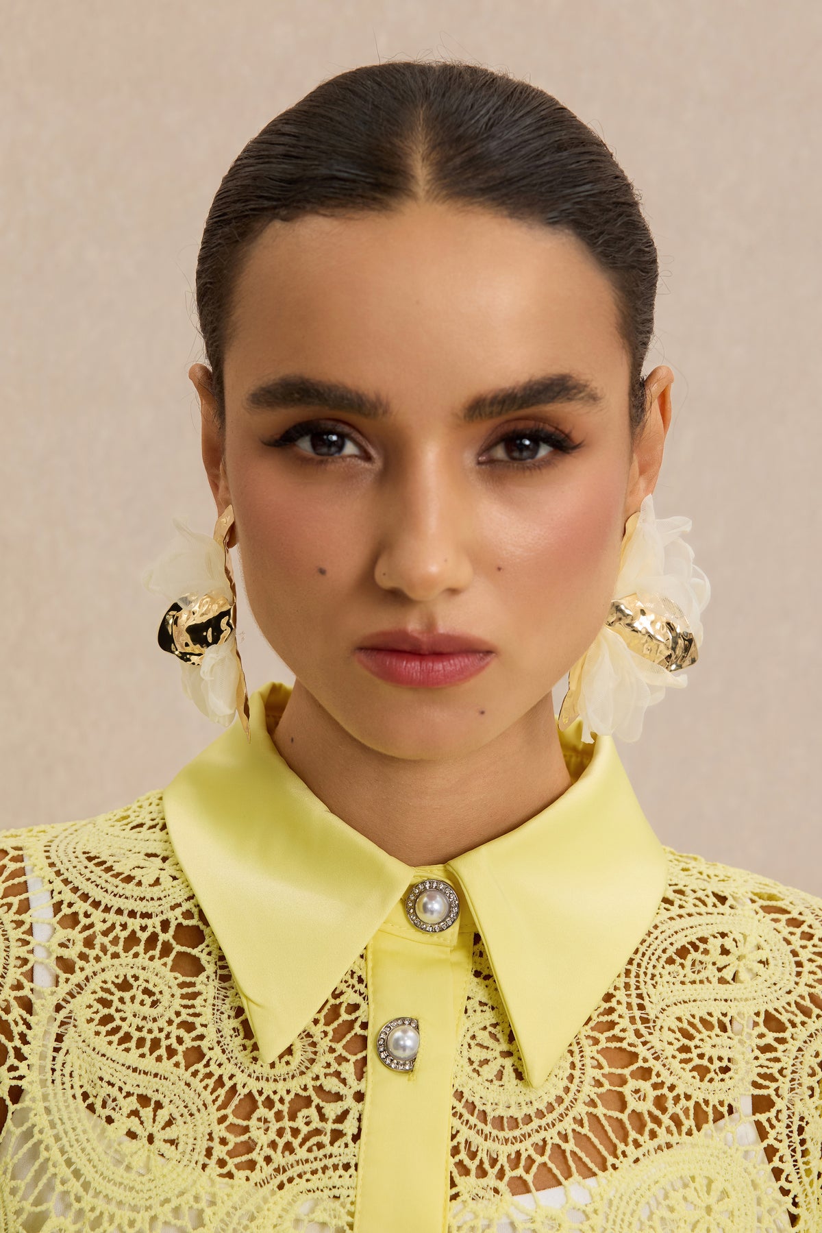 Tulle Flower Metal Petal Statement Earrings