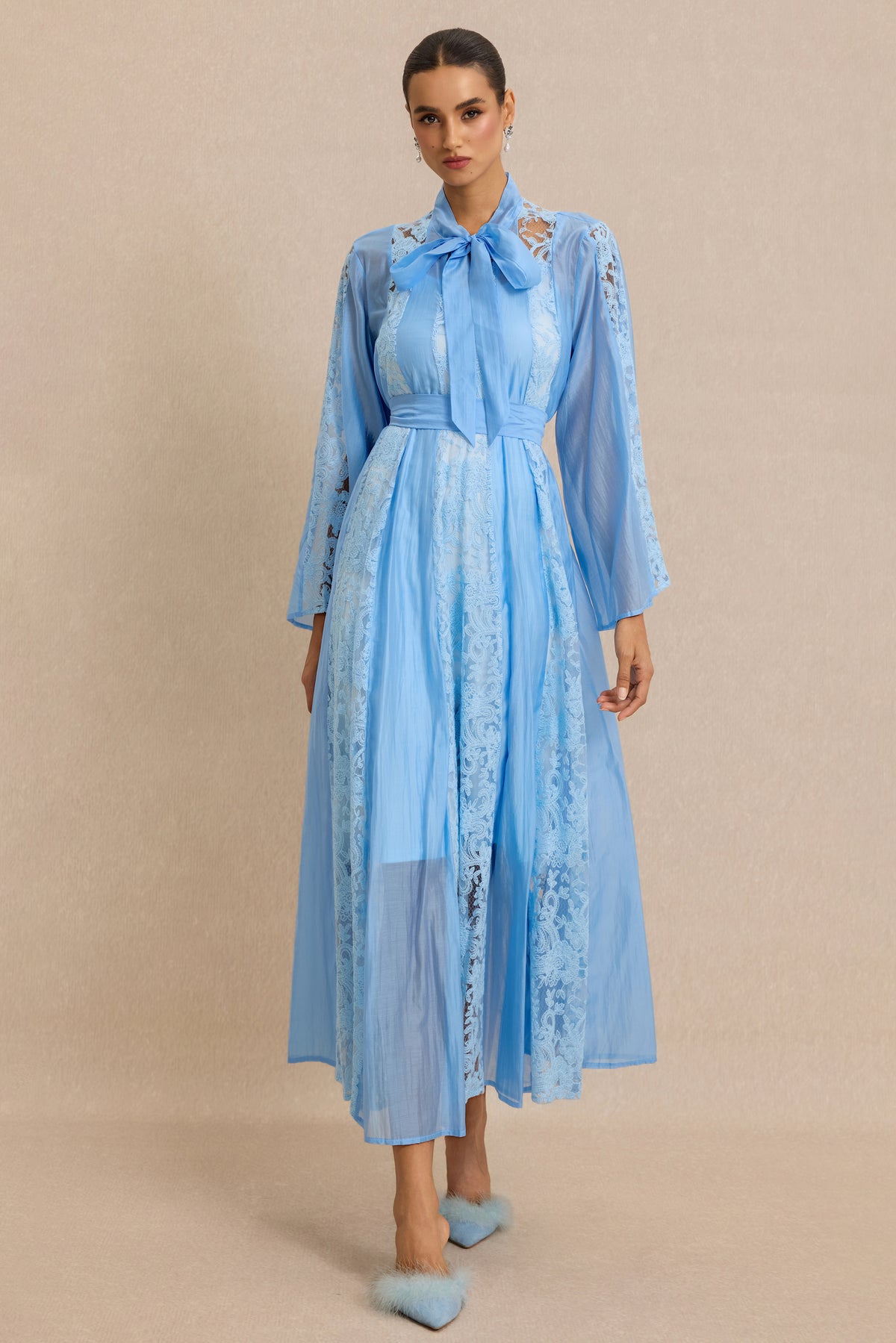 Lace Splicing Bell Sleeve Midi Dress