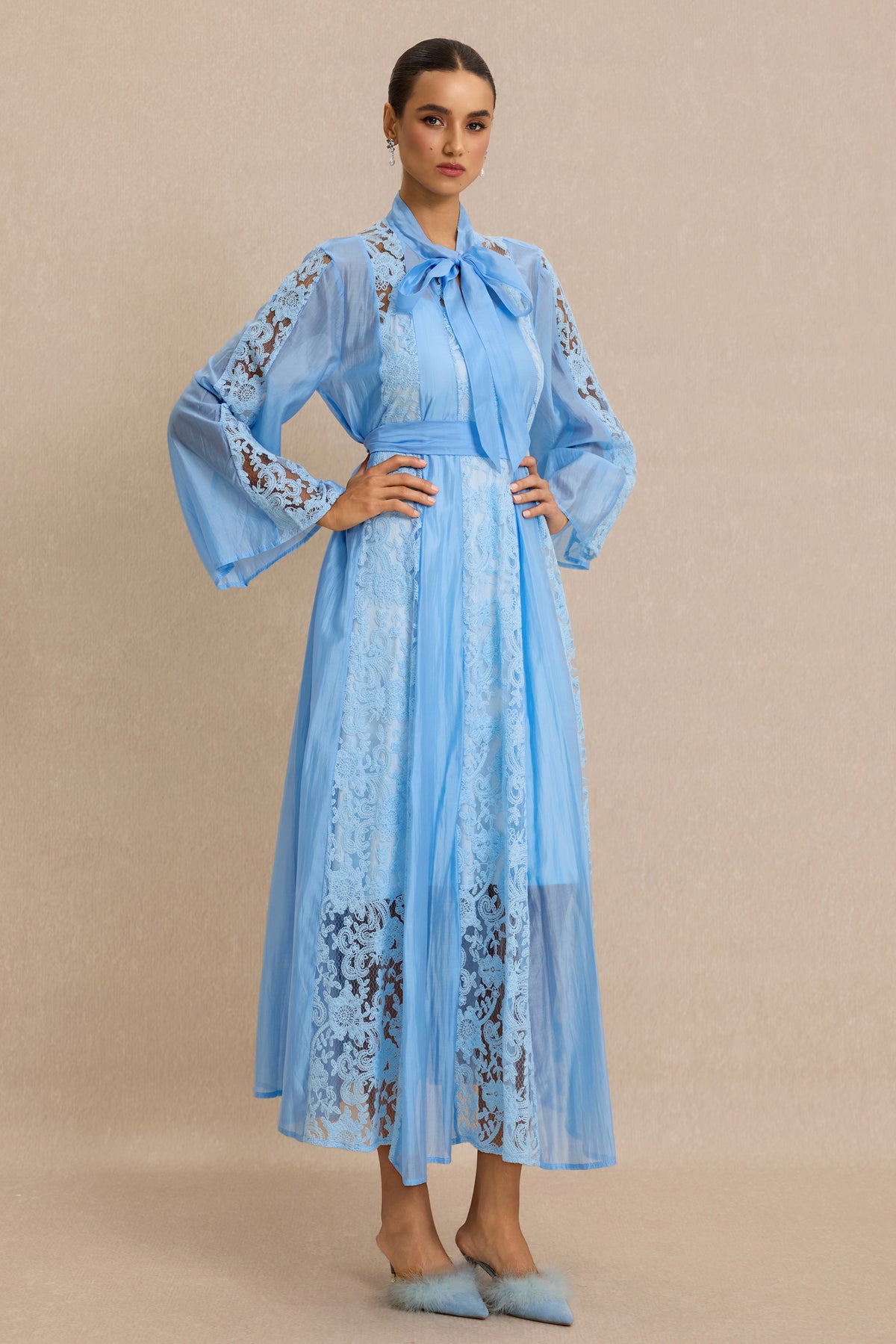 Lace Splicing Bell Sleeve Midi Dress