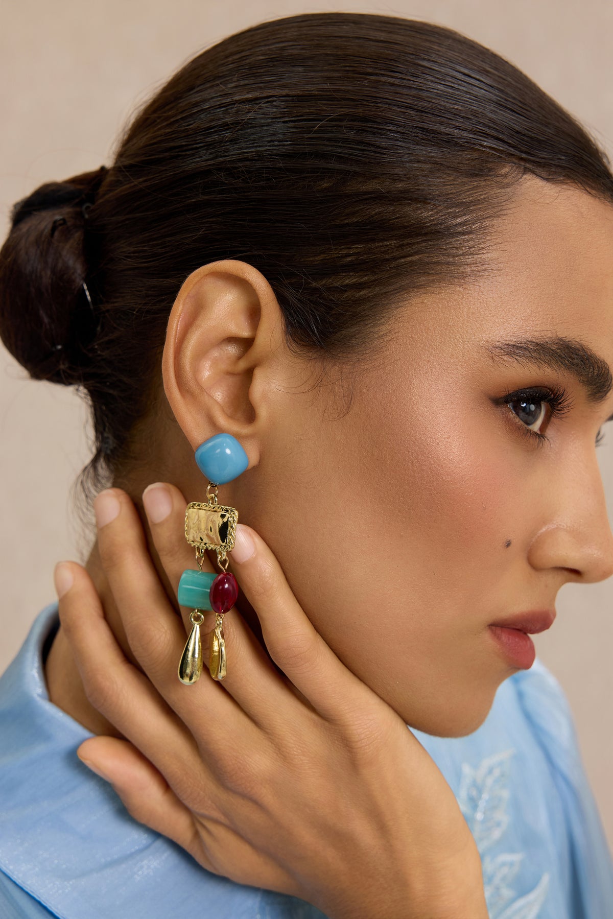 Retro Multi-Tone Beaded Drop Earrings