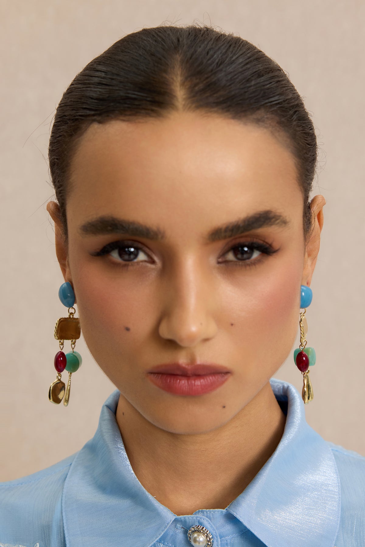 Retro Multi-Tone Beaded Drop Earrings