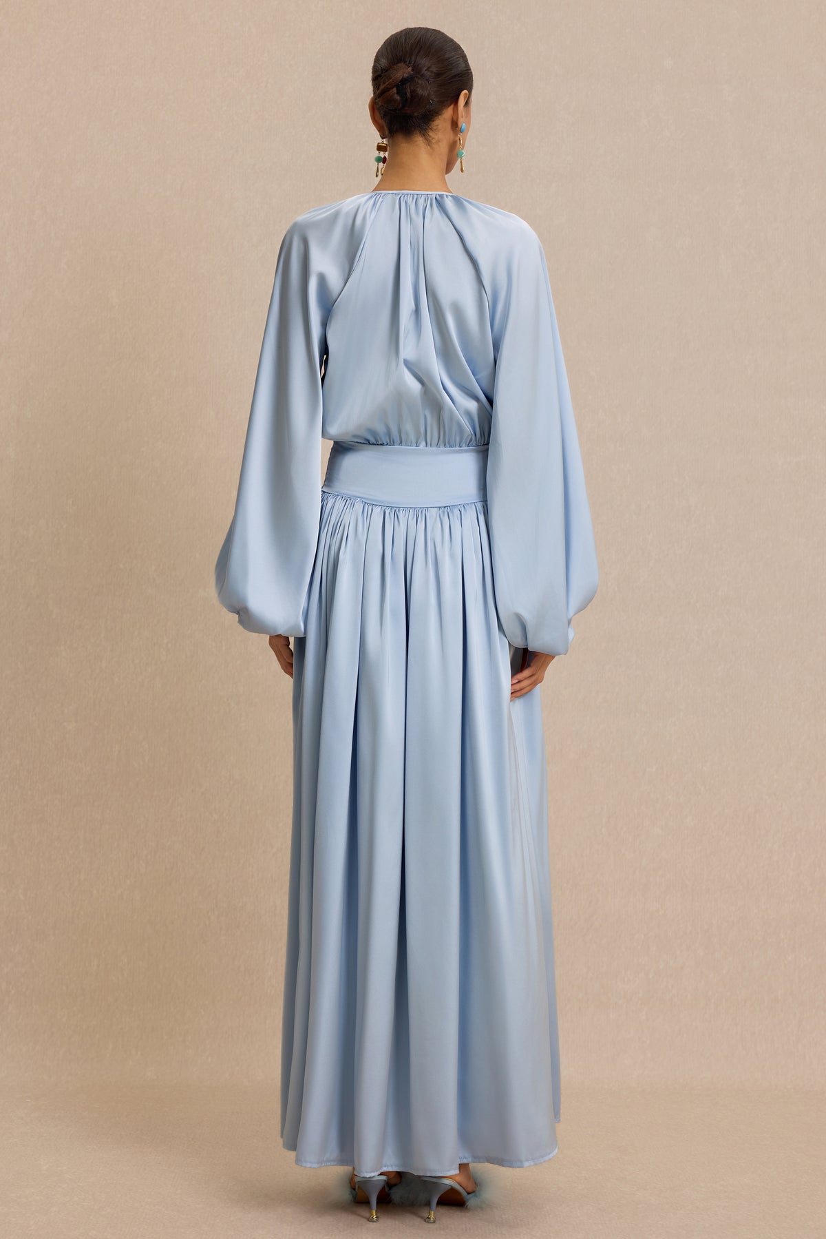 Round Neck Gathering Raglan Sleeve Midi Dress