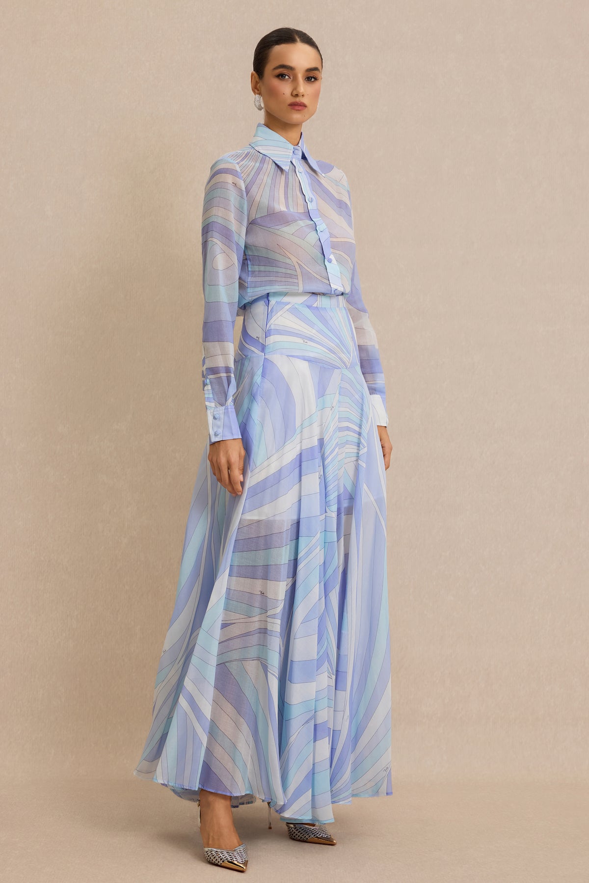 Geometric Patterns Flapped Top & Maxi Skrit Set