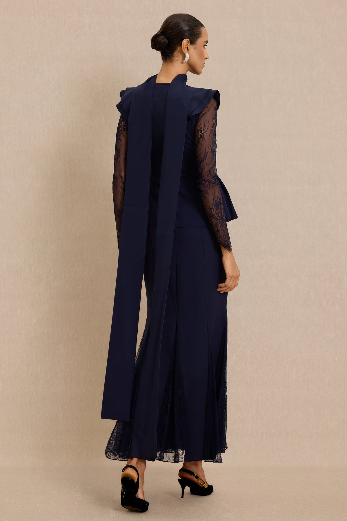 Lace V-Neck Ruffle Top & High Waist Midi Skirt Set