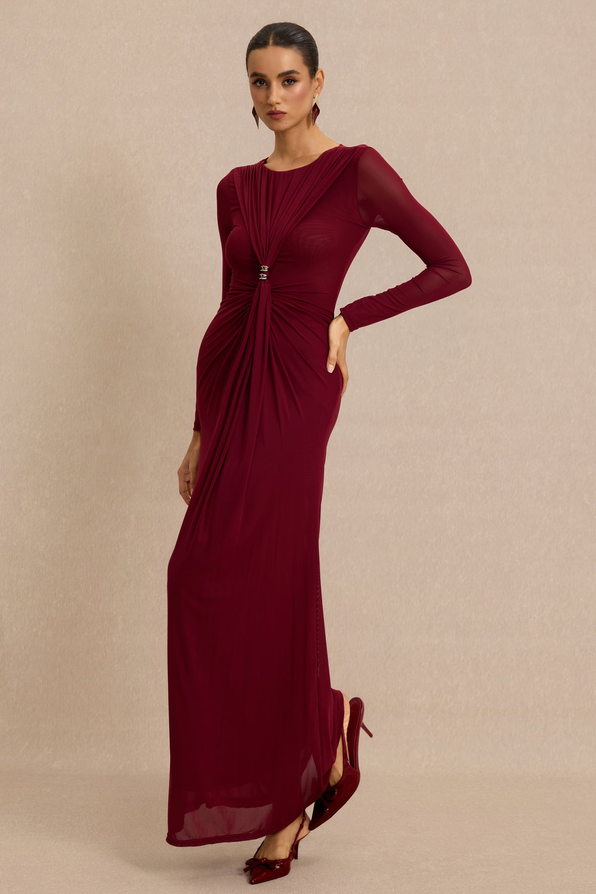 Mesh Metal Decorations Gathering Maxi Dress