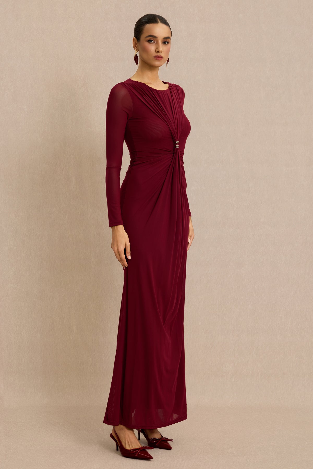 Mesh Metal Decorations Gathering Maxi Dress