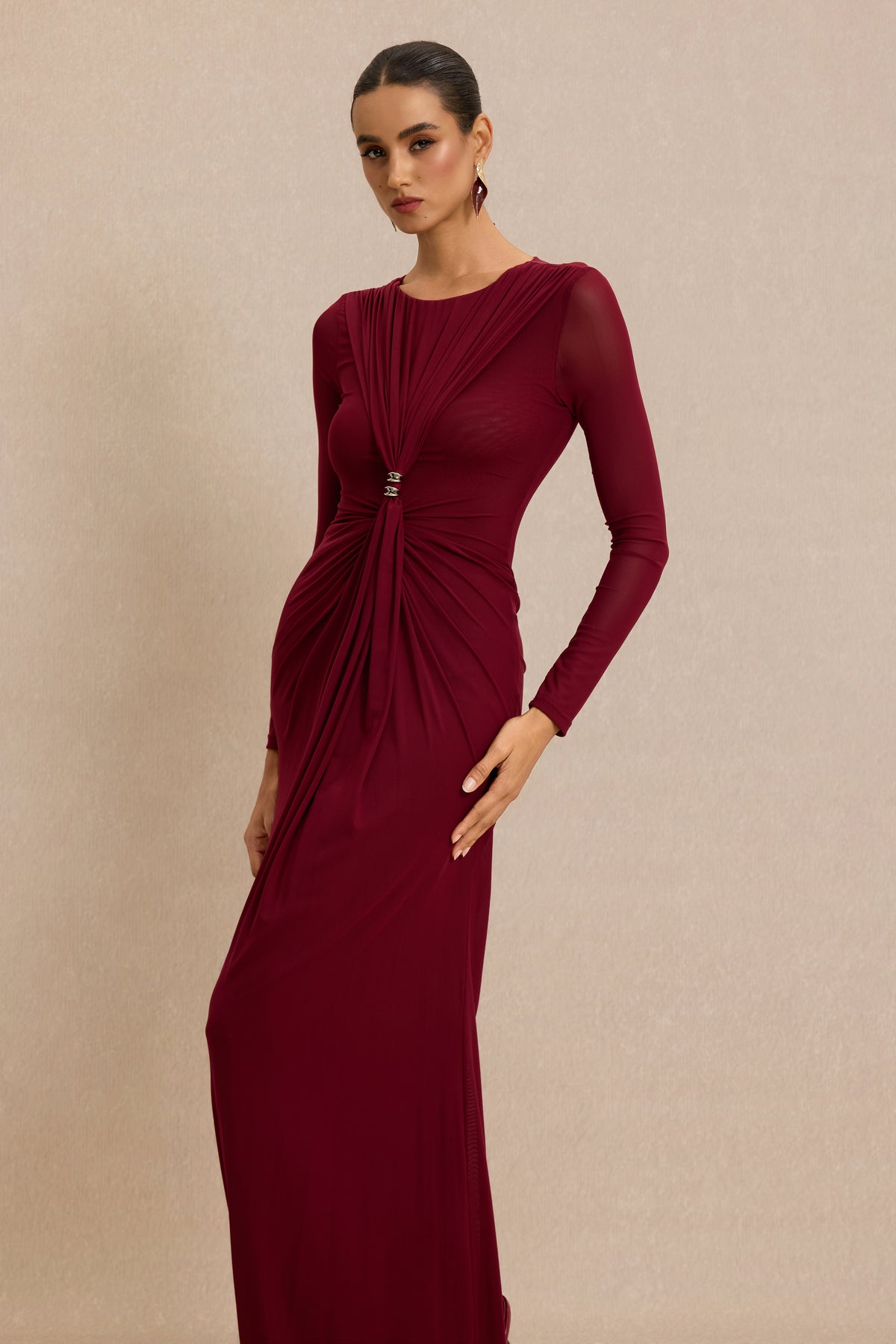 Mesh Metal Decorations Gathering Maxi Dress