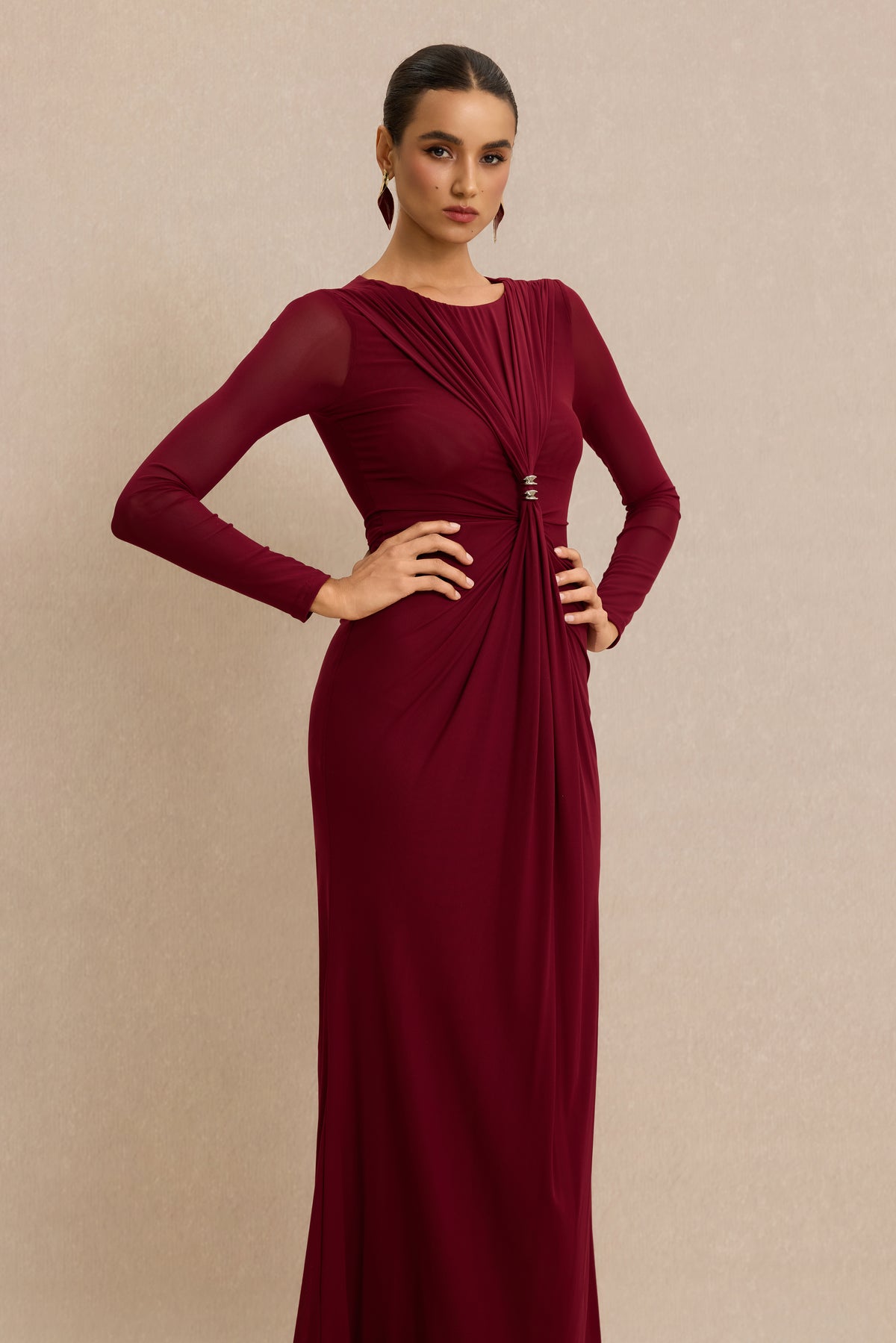 Mesh Metal Decorations Gathering Maxi Dress