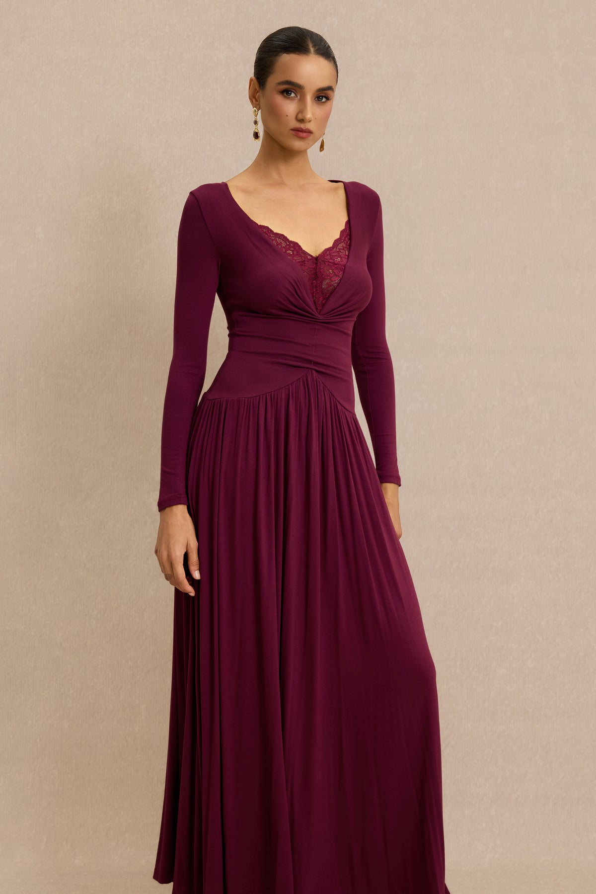 Lace Splicing V-Neck Midi Dress