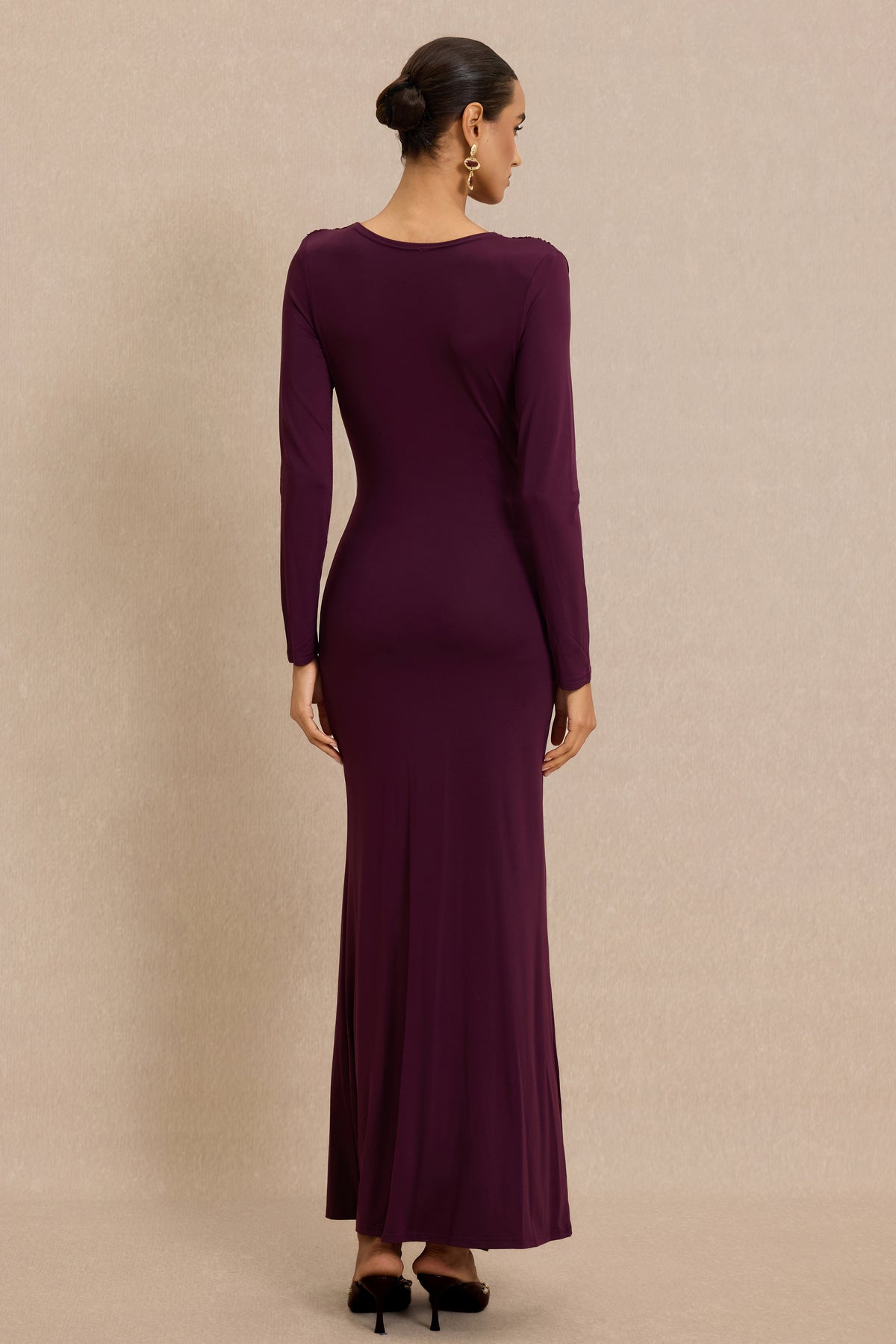 Jersey Draped Long Sleeve Midi Dress