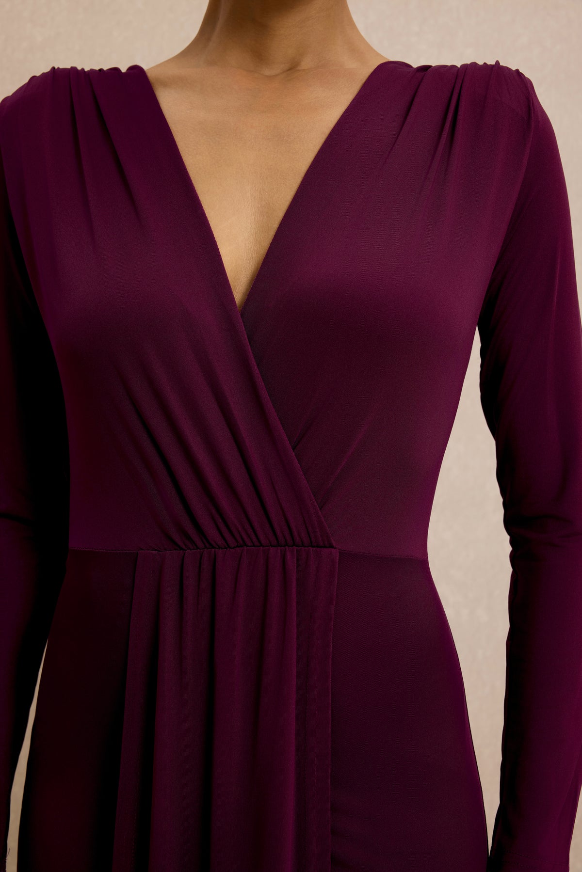 Jersey Draped Long Sleeve Midi Dress