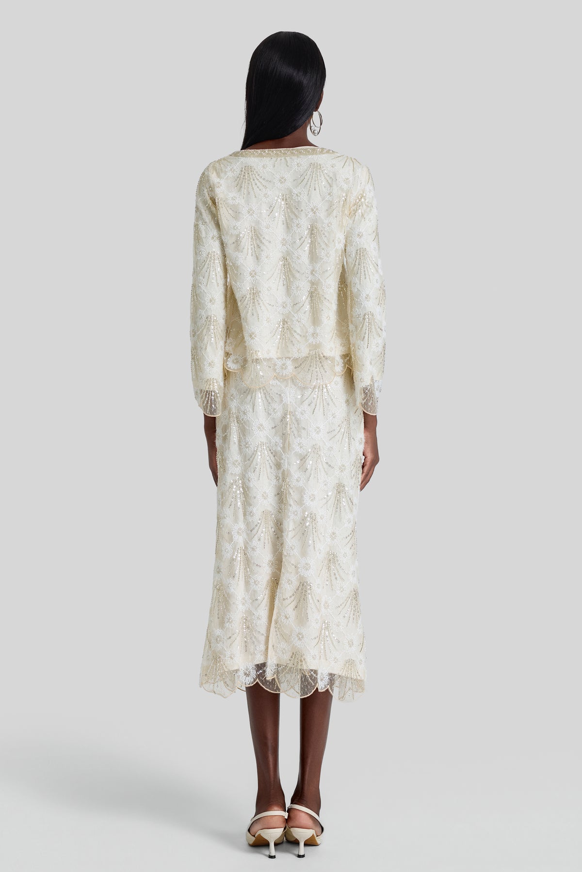 Nail Bead Embroidery Top & Low Waist Midi Skirt Set