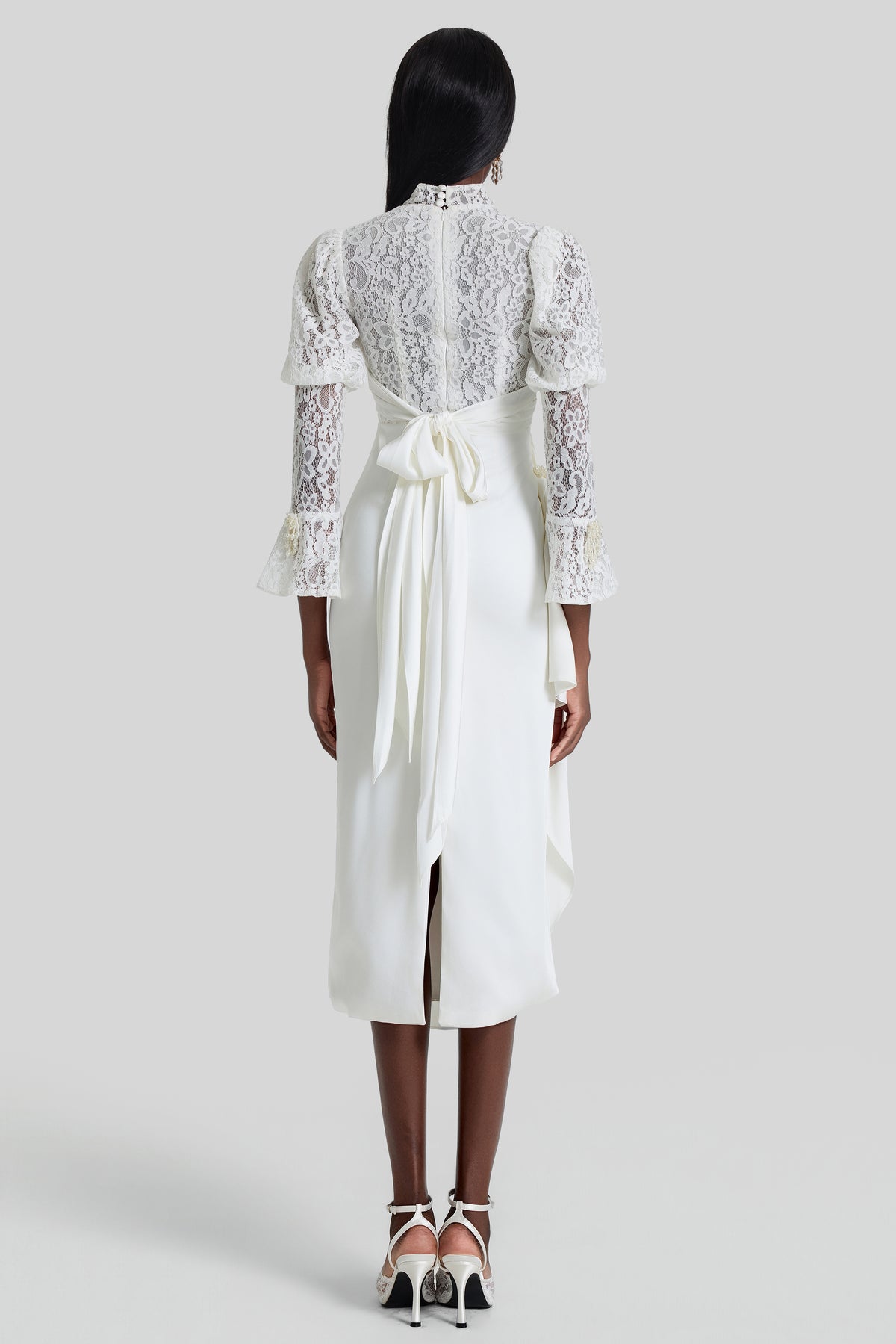 Lace Splicing Pleated Midi Dress