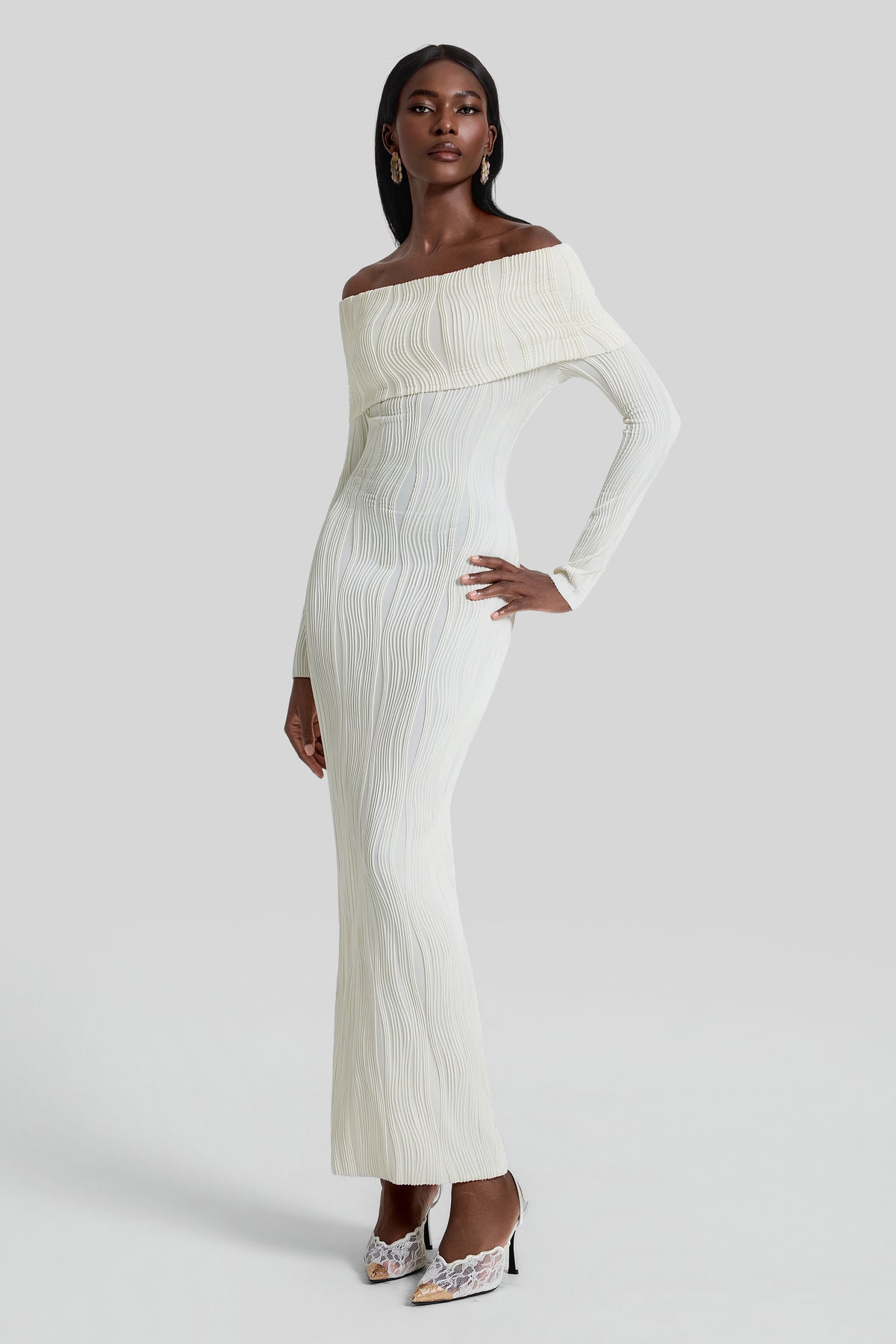 Jersey Off Shoulder Bodycon Maxi Dress