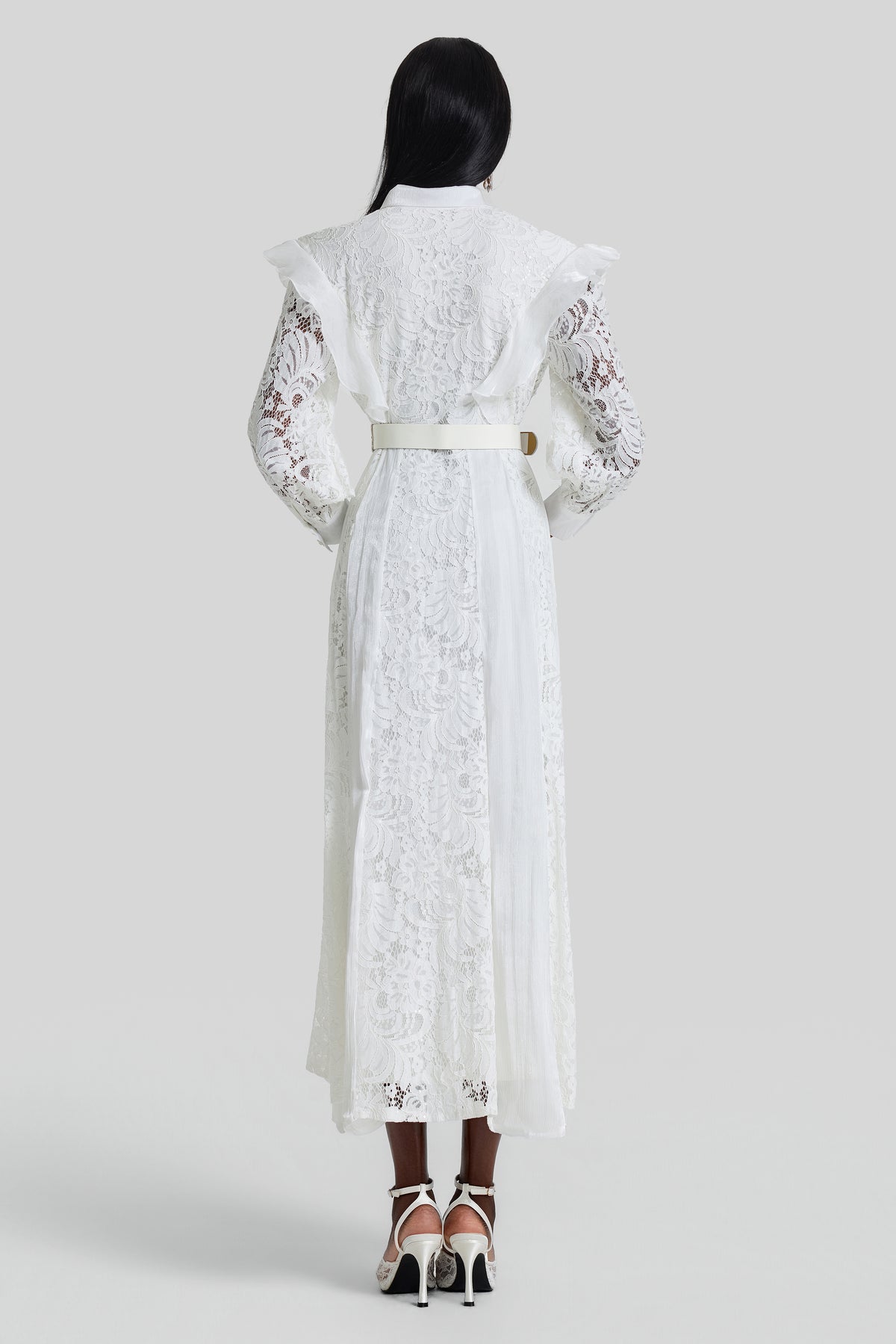 Nail Bead Embroidery Ruffle Flapped Midi Dress With Belt